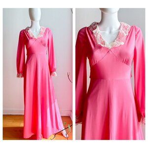 Vintage Barbie Pink Lace Detail Empire Waist A Line Maxi Dress S